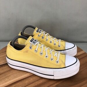 Converse All Star Platform Sneakers Yellow Canvas Womens Size 9 Low Top